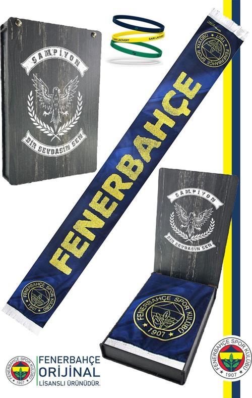 Orijinal Lisanslı Sen Çok Yaşa Fenerbahçe Şal Atkı ve Bileklik Set Kanarya Baskı Kutulu