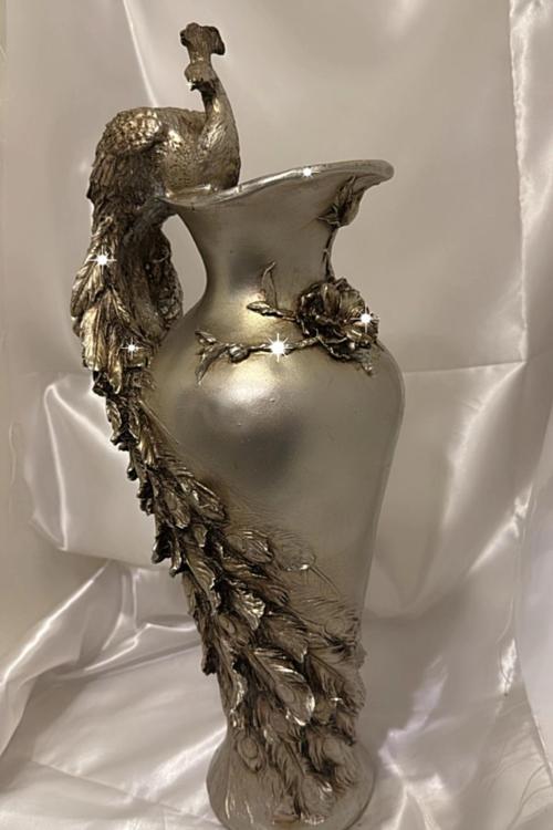 Tavuskuşu Vazo El İşi Siyah