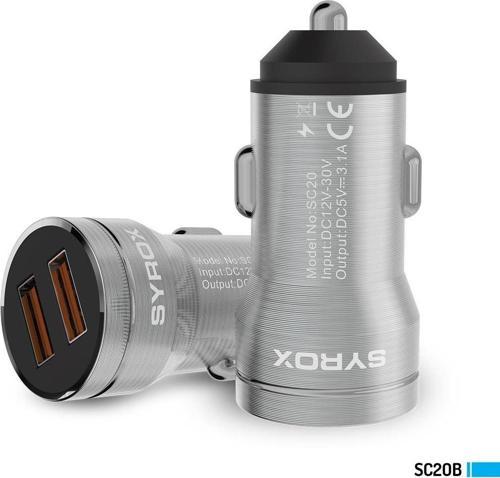SC20B 3.1A 20W 2xUSB-A Çıkışlı Hızlı Araç Şarj Cihazı - Gri