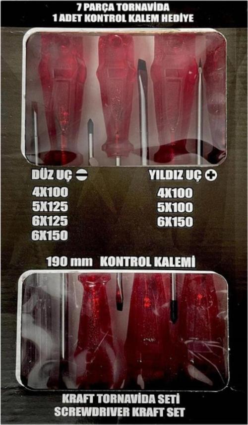 Rayno 7 Parça Tornavida Seti Ve 1 Adet Kontrol Kalemi 190 Mm Kontrol Kalemi Düz Uç Ve Yıldız Uç Opak