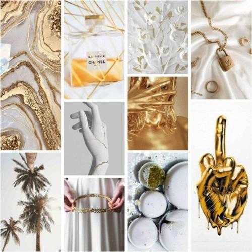 Beyaz Altın Estetik Duvar Kolaj Seti - Fotoğraf Kolaj Seti - Oda Dekoru - Kolaj (50 Adet) - 10X15 cm