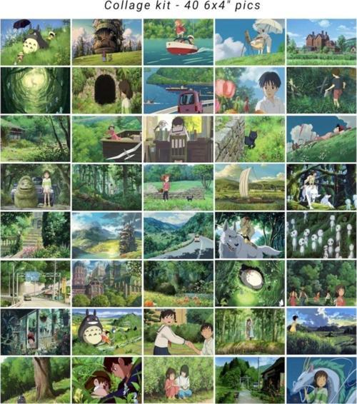 Studio Ghibli Yeşil Estetik Kolaj Seti 40 Adet 15×10 cm Anime Poster Seti Kuşe Kağıt 350 gr