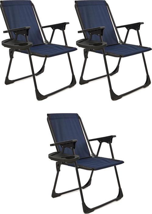 Natura 3 Adet Kamp Sandalyesi Katlanır Piknik Sandalye Oval Bardaklıklı Lacivert