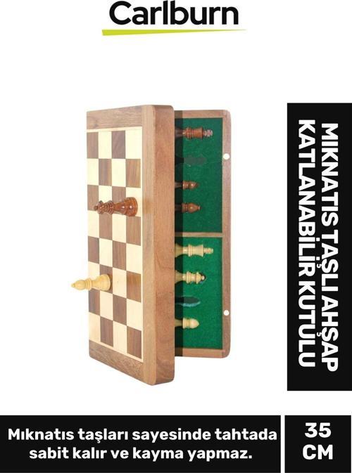 Özel Üretim Dekoratif Zeka Strateji Mıknatıs Taşlı Ahşap Katlanabilir Kutulu Satranç Oyunu 35 Cm