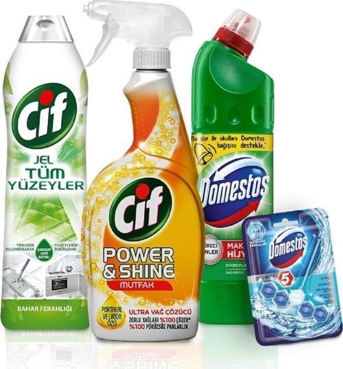 750 Ml + Cif Sprey Power & Shine Mutfak 750 Ml + Cif Jel 750 Ml + Domestos Wc Blok 5'Li Güç