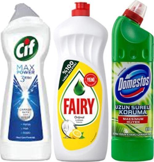 Temizlik Seti 3 Lü Cif Power - Fairy Limon Etkili Bulaşık Deterjanı Ve 810 Ml