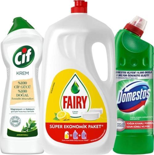 Sıvı Bulaşık Deterjanı 2600Ml + Domestos Çamaşır Suyu 750Ml + Cif Krem 750Ml