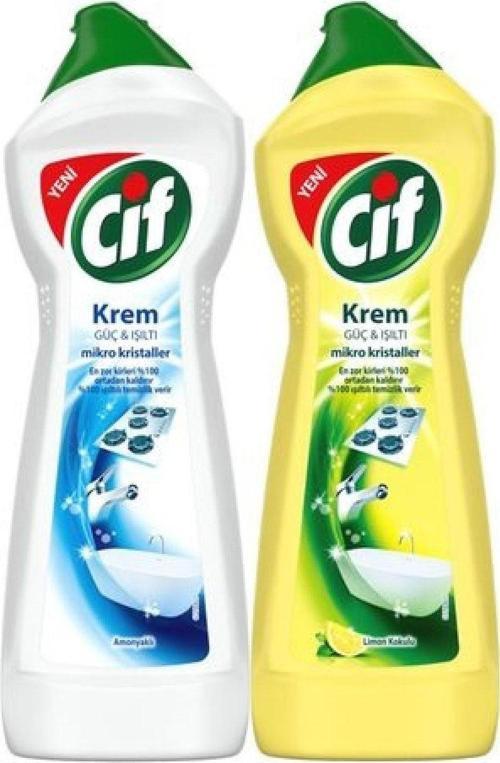 Süper Güç Çamaşır Suyu Katkılı Krem 750 Ml + Cif Amonyaklı Mikropartiküllü Krem 750 Ml