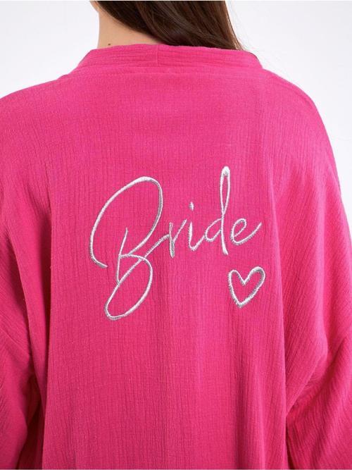 Bride Nakışlı Müslin Kimono %100 Pamuklu Gelin Sabahlığı Bornoz Kaftan Sabahlık