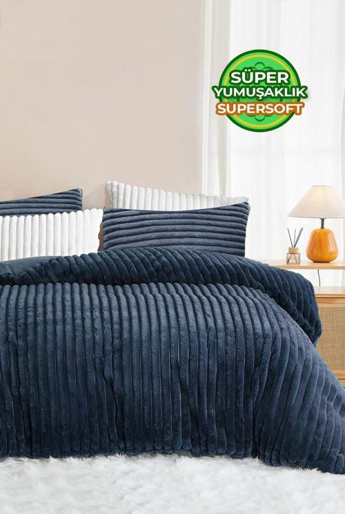 Soft Kürk Yatak Örtüsü Çift Kişilik Yorgan Uyku Seti Peluş Kürk Yumuşak Dolgulu Yıkanabilir