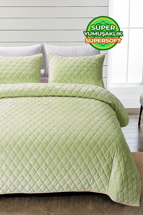 Kapitone Kadife Yatak Örtüsü Seti Tek Kişilik Supersoft 2 Parça Yumuşak Elyaf Dolgulu Çeyizlik