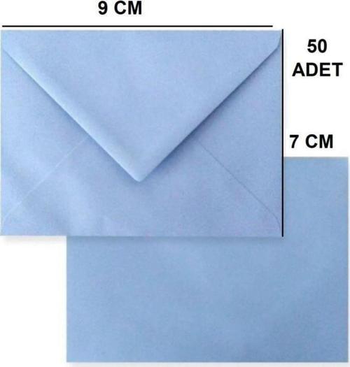 50 Adet Açık Mavi Renkli Küçük Zarf 7x9