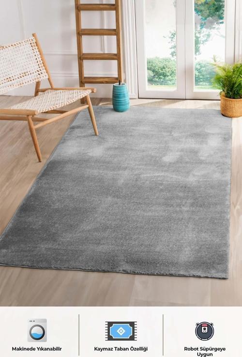 Neva 0303 Makineda Yıkanabilir Kaymaz Pamuk Taban Peluş Kumaş Halı 150x300 cm