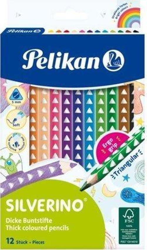 Silverino Jumbo Üçgen Kuru Boya Kalemi 12li Kutu