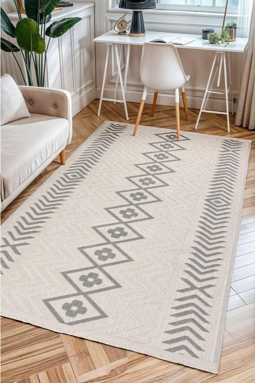 Lina 0101 Iskandinav Desenli Pamuk Dokuma Kilim Makine Halısı 100x250 cm
