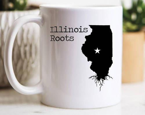 Illinois Kökleri Kahve Kupası İngilizce Eyalet Haritası Illionois Kupa Illinois Kahvebardağı