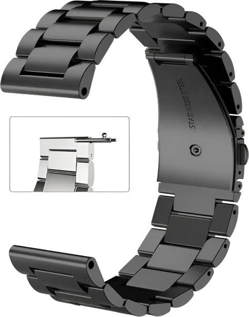 Saat Uyumlu 24Mm Siyah Renk Paslanmaz Çelik Metal Saat Kordonu