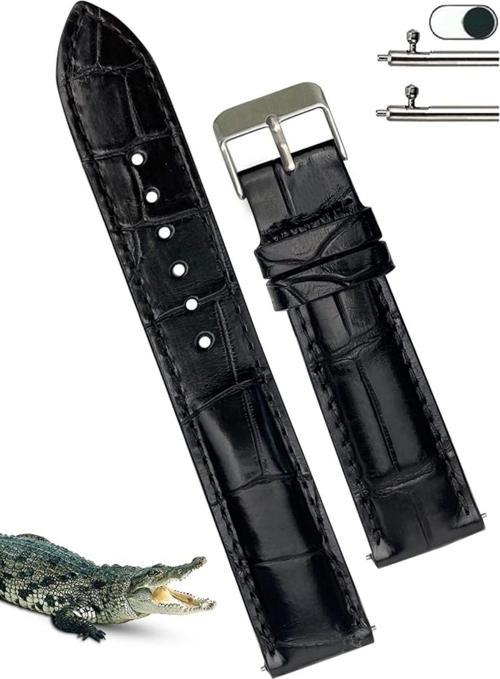 Fossil 22Mm Saat Uyumlu Siyah Renk Croco Baskılı Deri Saat Kordonu Kayışı