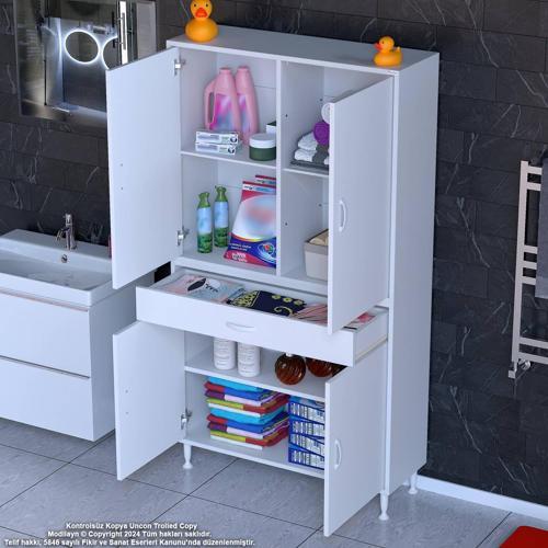 YENİ AFRA 100x173x32,5 cm 1 Çekmece 4 Kapak 3 Raf 6 Bölme Çok Amaçlı Banyo & Mutfak Dolabı
