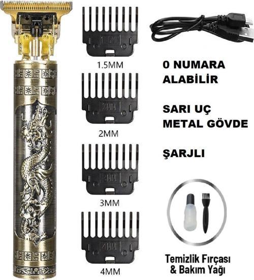 Ejderha Motifli Saç Sakal Kesme Traş Makinesı Şarjlı Ejderha Motifli T Jiletli Sıfır Kesim İmkanı