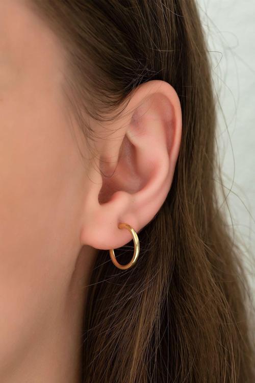 925 Ayar Altın Kaplama Çivili Halka Gümüş Kadın Küpe