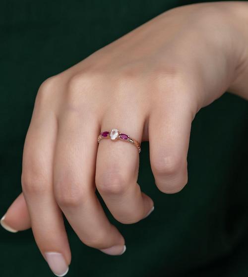 Gümüş Prenses Yüzük. Renkli Taşlı Ayarlanabilir Ölçü. Rose Gold Kaplama 925 Ayar Gümüş