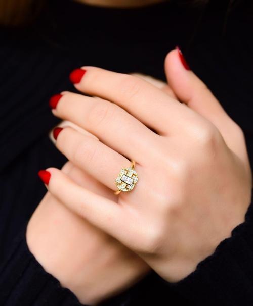 925 Ayar Gümüş Gold Kaplama Baget Taşlı Ayarlanabilir Yüzük