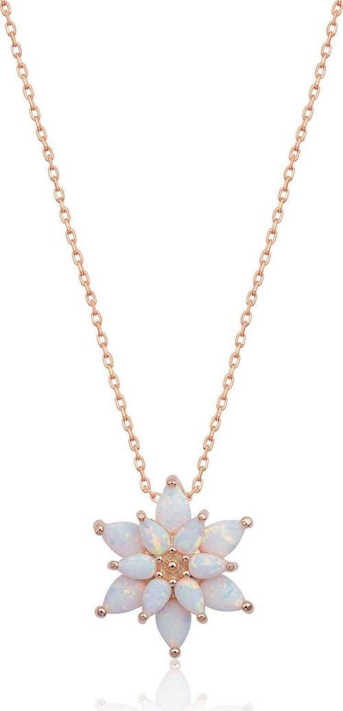 925 Ayar Beyaz Opal Taşlı Gümüş Lotus Kolye
