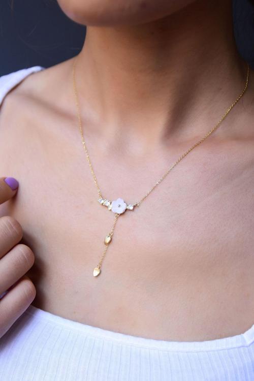 925 Ayar Gümüş Altın Kaplama Kardelen Çiçeği Kolye