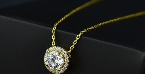 925 Ayar Gümüş Altın Kaplama Tek Taş Kadın Kolye