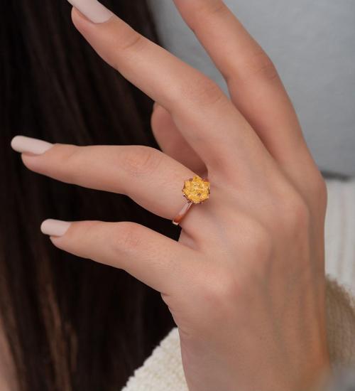 925 Ayar Gümüş Rose Kaplama Ayarlanabilir Sarı Lotus Çiçeği Yüzük