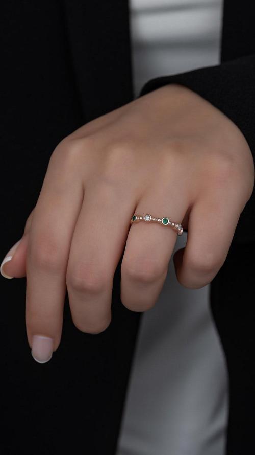Gümüş Prenses Yüzük. Renkli Taşlı Ayarlanabilir Ölçü. Rose Gold Kaplama 925 Ayar Gümüş