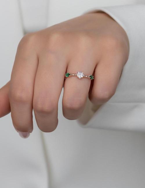 Gümüş Prenses Yüzük. Renkli Taşlı Ayarlanabilir Ölçü. Rose Gold Kaplama 925 Ayar Gümüş