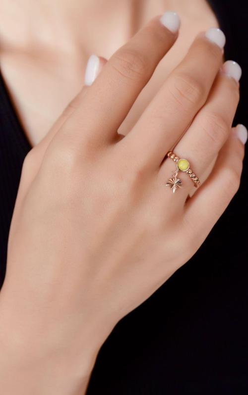 925 Ayar Gümüş Sarı Ay Taşlı Çınar Motifli Ayarlanabilir Kadın Yüzük