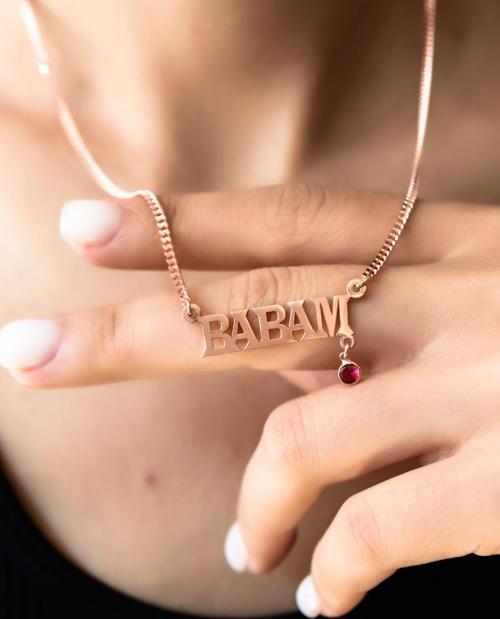 925 Ayar Gümüş Rose Kaplama Babam Yazılı Gurmet Zincir Kadın Kolye