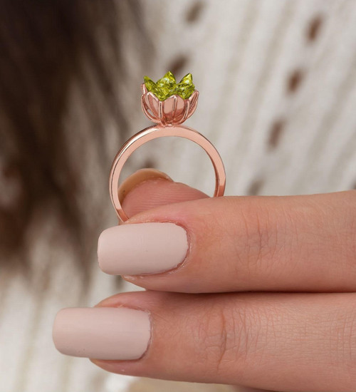 925 Ayar Gümüş Rose Kaplama Ayarlanabilir Olive Lotus Çiçeği Yüzük