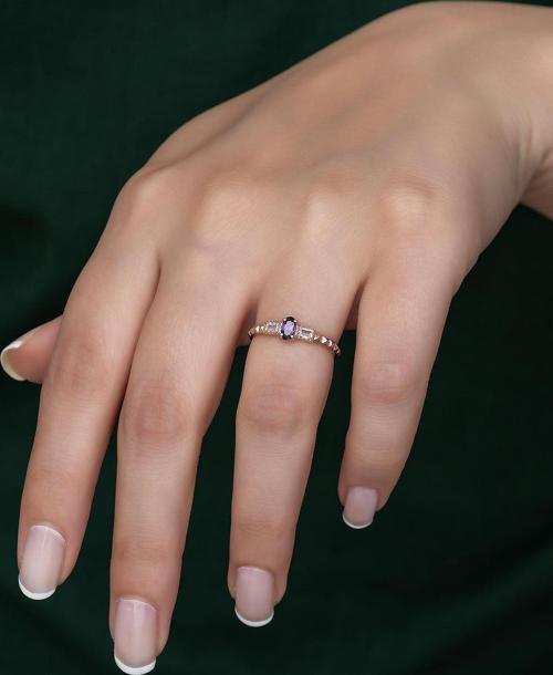Gümüş Prenses Yüzük. Renkli Taşlı Ayarlanabilir Ölçü. Rose Gold Kaplama 925 Ayar Gümüş