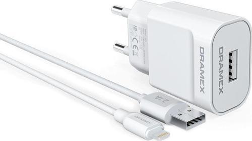 D21L 2.1A 1mt USB-A - Lightning Kablolu 1xUSB-A Port Çıkışlı Şarj Cihazı - Beyaz