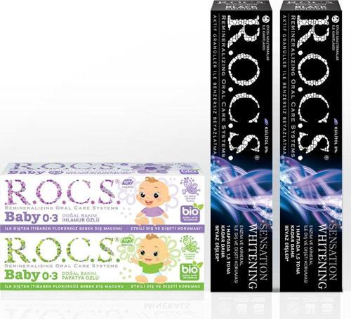 Sensation Whitening Macun ve 0-3 Rocs Baby Macun Aile Seti-(2 Sensation -1 Papatya-1 Ihlamur)