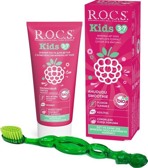 KIDS 3-7 YAŞ AHUDUDU SMOOTHIE TADINDA FLORÜRSÜZ DİŞ MCN+3-7 KİDS FIRÇA SETİ-YEŞİL