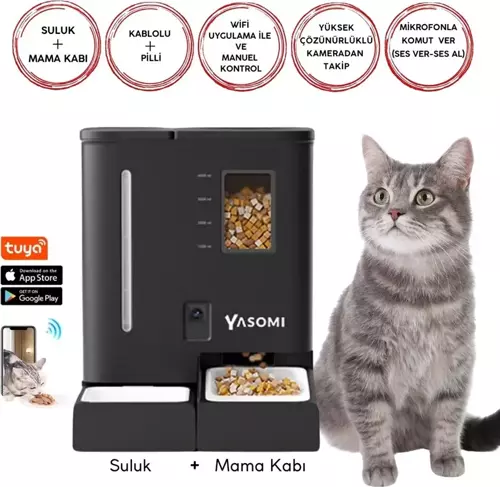DU-F03V Smartpaw+ 2si1 Arada 4-5 L Kapasiteli Pilli-Kablolu Akıllı Siyah Otomatik Mama ve Su Kabı