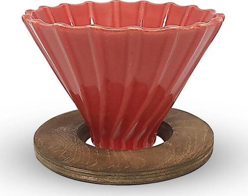 Ahşap Standlı V60 Seramik Dripper No.2 Kırmızı – Kahve Demleme, Barista Dripper, V60 Kahve Filtresi