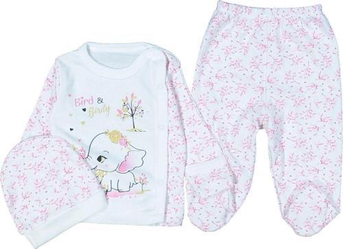 Baby Sevimli Fil Şapkalı 3 Parça Ekru/Pembe Renk Bebek Takım218255