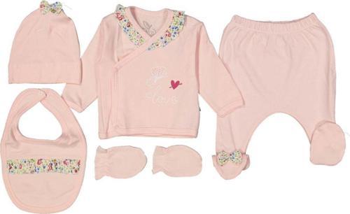 Love Kız Bebek Yakası Fırfırlı 5 Parça Somon Renk Takım 229541