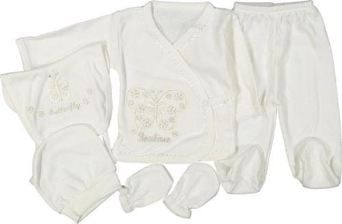 Kelebek Nakışlı 5 Parça Kız Bebek Hastene Çıkışı Krem Renk 57102