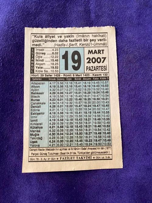 19 Mart 2007 Takvim Yaprağı - Nostalji Koleksiyonluk Takvim Yaprağı