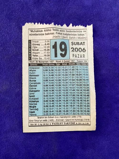 19 Şubat 2006 Takvim Yaprağı - Nostalji Koleksiyonluk Takvim Yaprağı