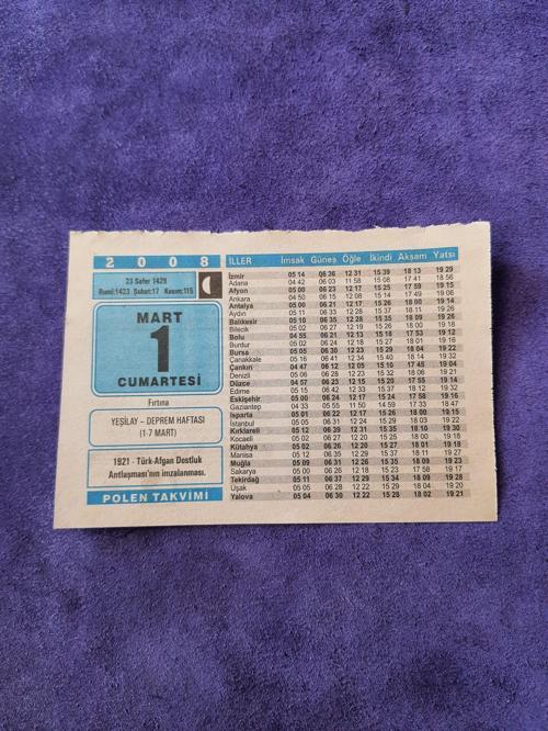 1 Mart 2008 Takvim Yaprağı - Nostaljik Koleksiyonluk Takvim Yaprağı