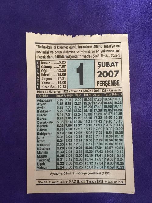 1 Şubat 2007 Takvim Yaprağı - Nostalji Koleksiyonluk Takvim Yaprağı