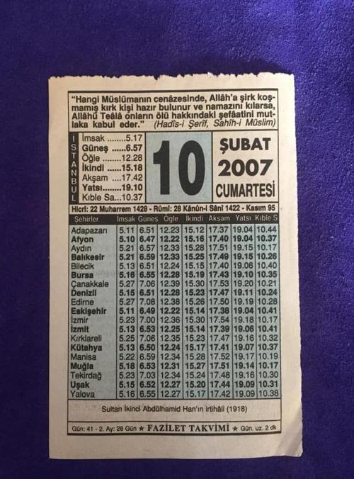10 Şubat 2007 Takvim Yaprağı - Nostalji Koleksiyonluk Takvim Yaprağı